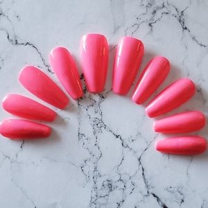 Pink hand painted press on nails